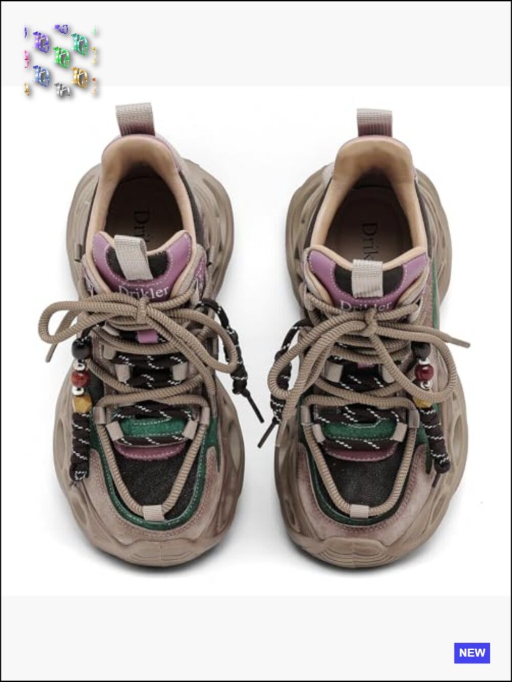 Chunky Platform Walking Sneakers Comfort Lace-Up Retro Hologram Fall Sneaker - Picture 5 of 7